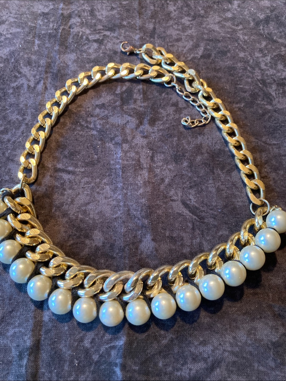 Gold-Tone Chain Necklace with Ivory Beaded Drops